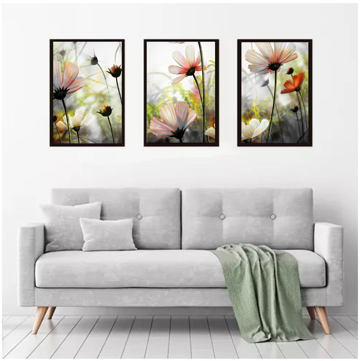 GENERICO - Cuadros Decorativos  Flores Abstractas Pack X 3 Uds 35x50 Cm C/u