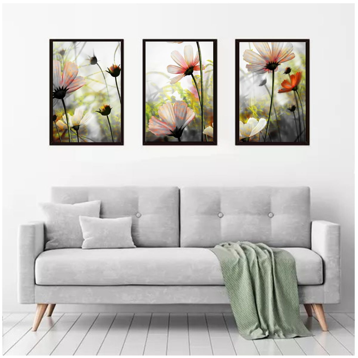 GENERICO - Cuadros Decorativos  Flores Abstractas Pack X 3 Uds 35x50 Cm C/u