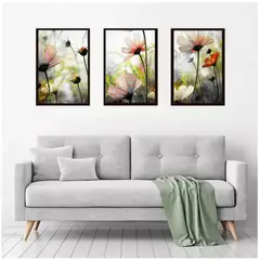 GENERICO - Cuadros Decorativos Flores Abstractas Pack X 3 Uds 35x50 Cm C/u