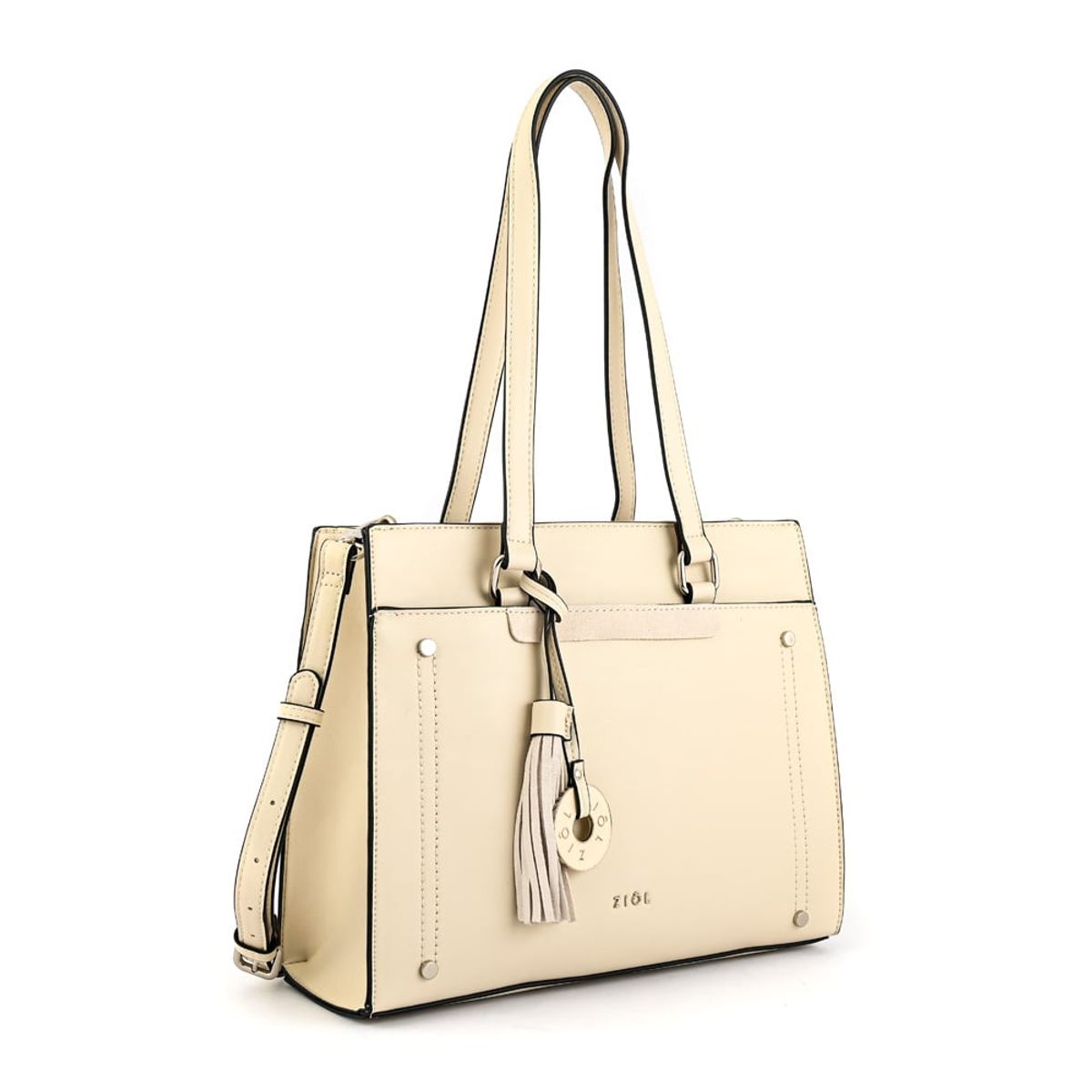 ZIOL - Cartera tote tres divisiones inisa mediana blanco crudo