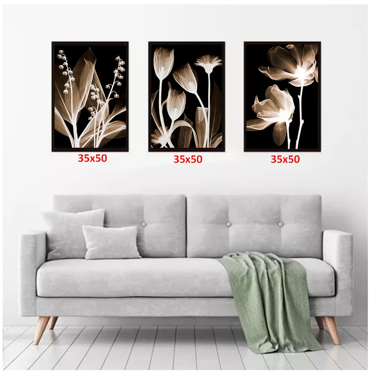 GENERICO - Cuadros Decorativos  De Flores Pack X 3 Uds 35x50 Cm C/u