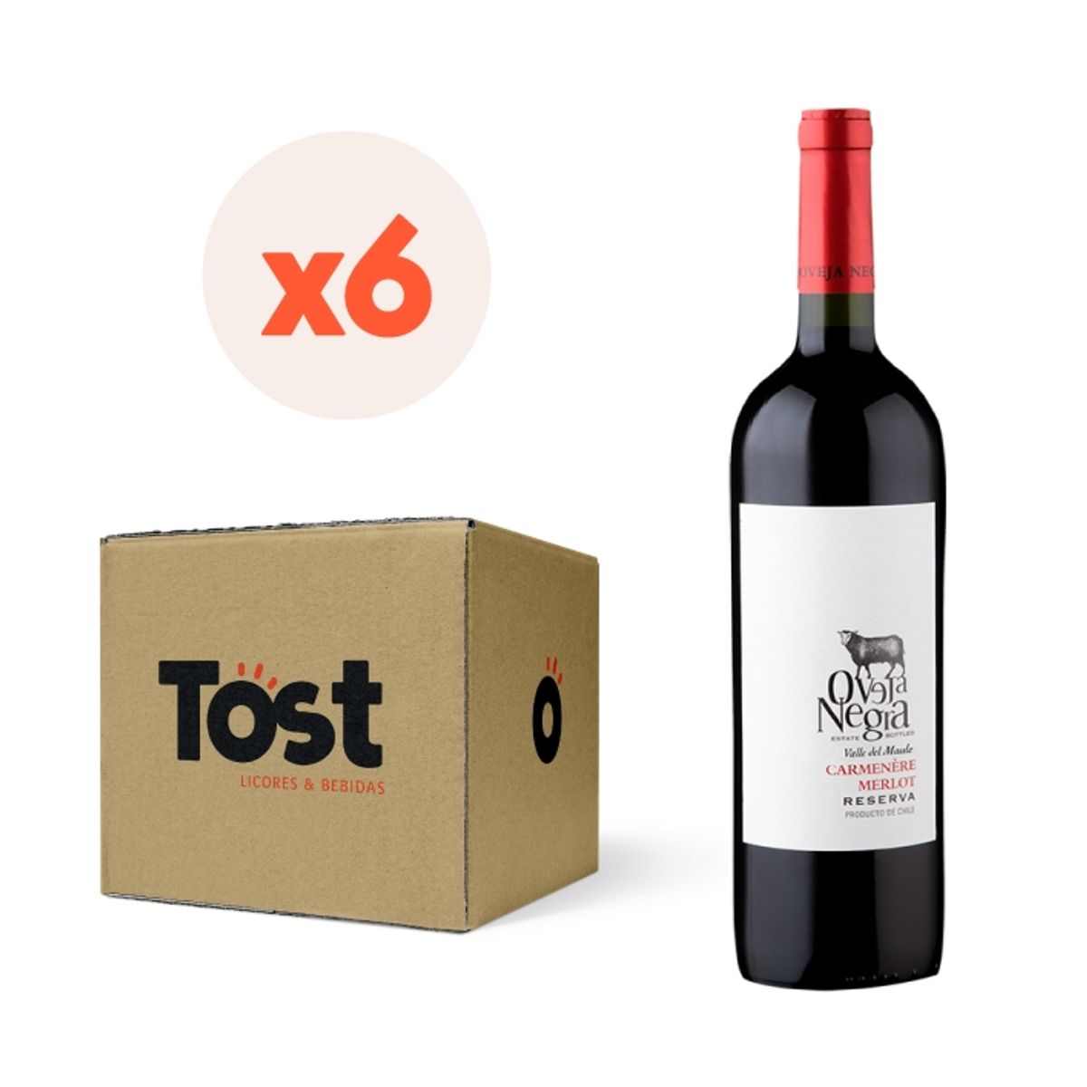 OVEJA NEGRA - 6x Vino Oveja Negra Reserva Carmenere/Merlot 750cc