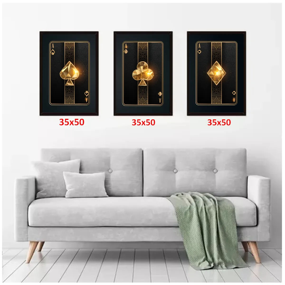GENERICO - Cuadros Decorativos Carta Poker Pack X 3 Uds 35x50 Cm C/u