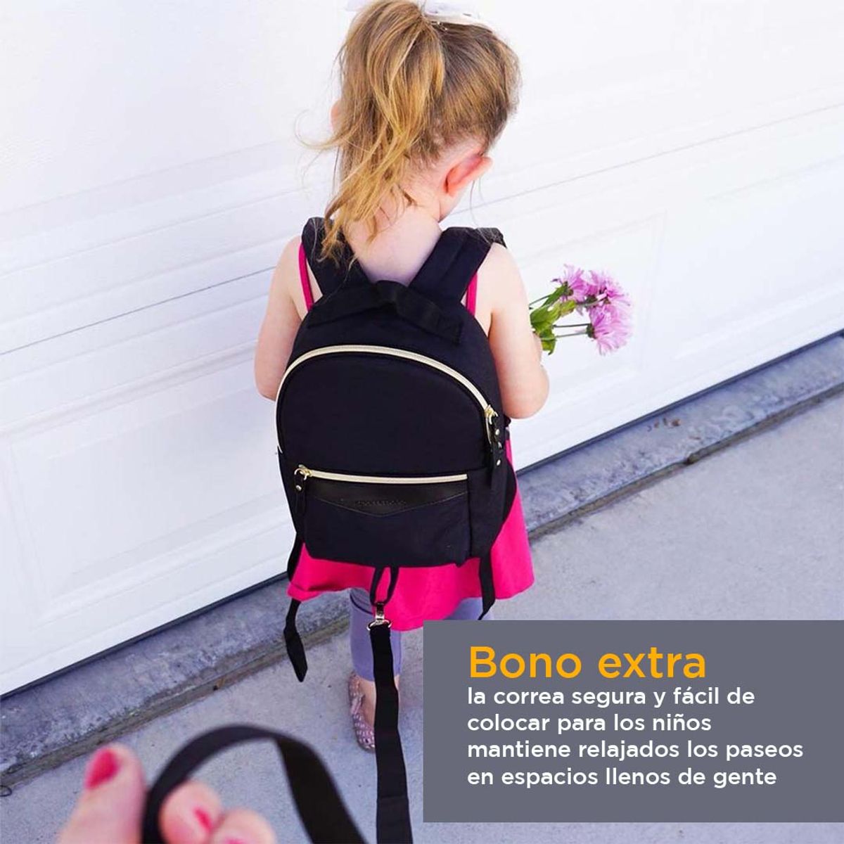 MOMMORE - Mommore Mochila Lacy para Niños con Correa de Seguridad Negro