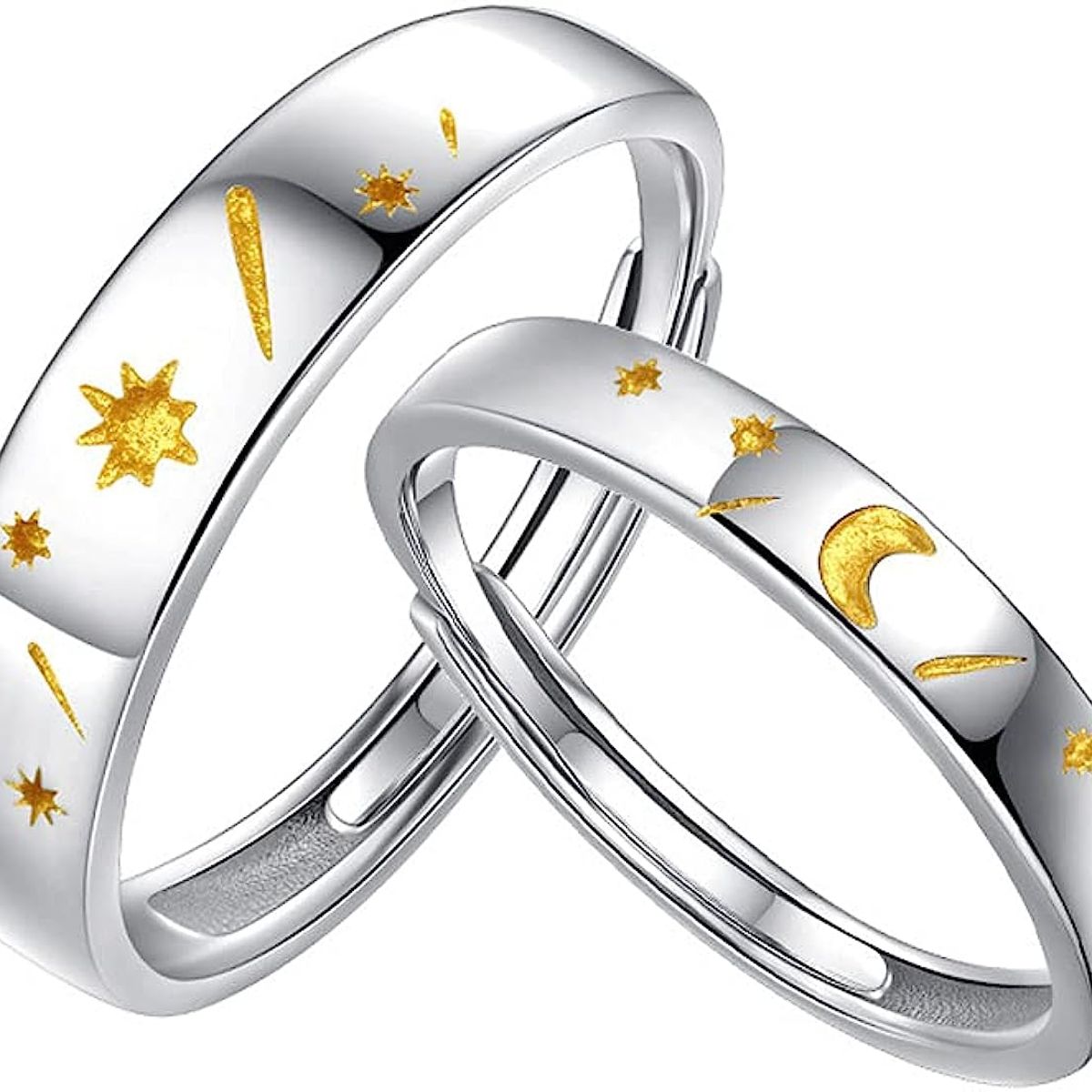 GENERICO - Anillos parejas sol y luna ajustables amor ilusion