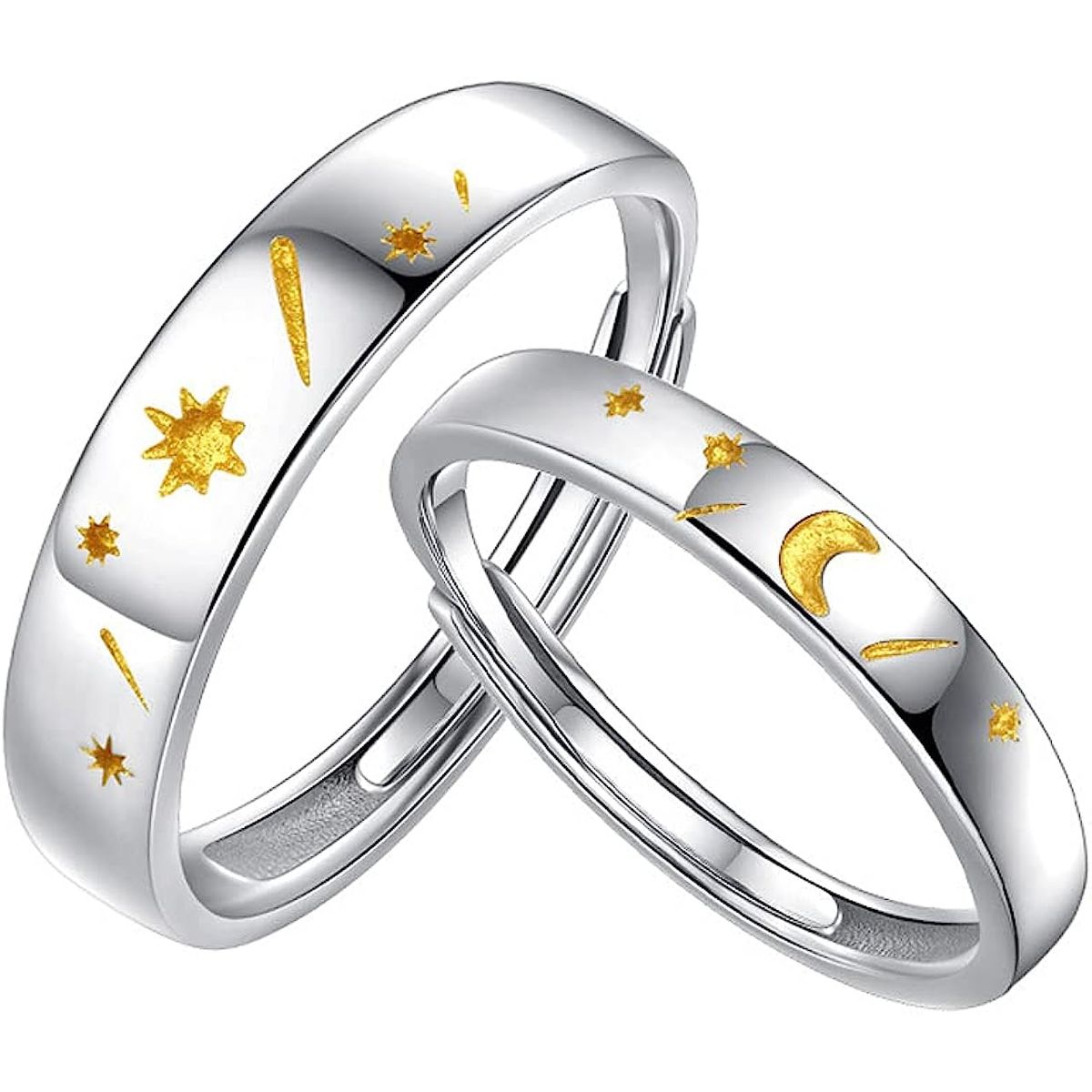 GENERICO - Anillos parejas sol y luna ajustables amor ilusion