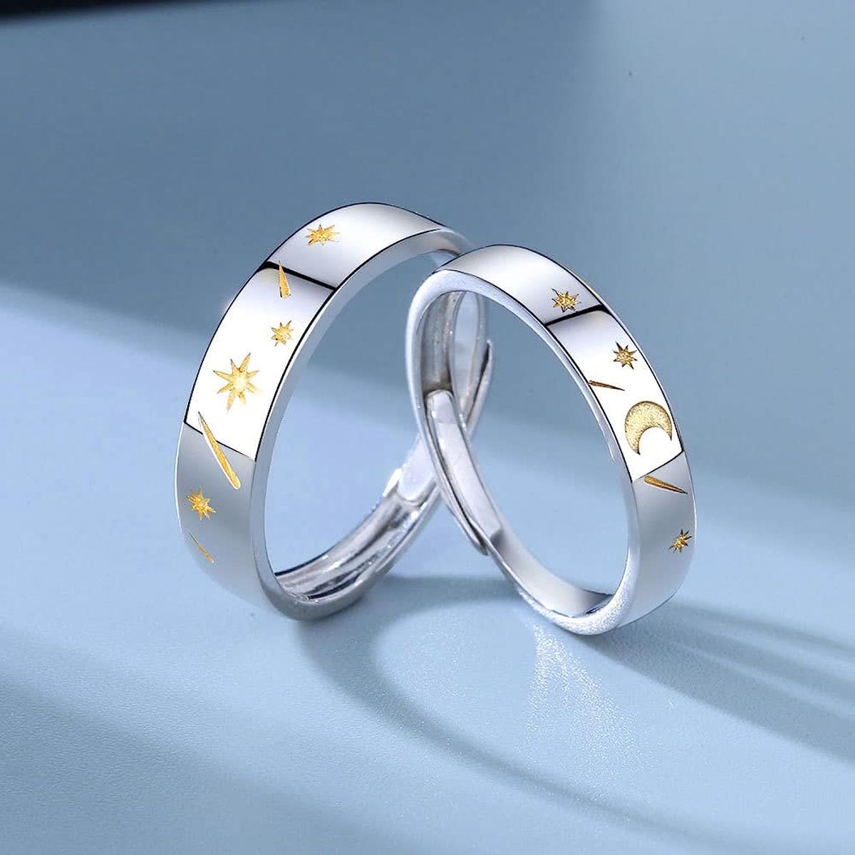 GENERICO - Anillos parejas sol y luna ajustables amor ilusion