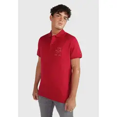 TOMMY HILFIGER - POLO REGULAR FIT CON LOGO MONOGRAM ROJO