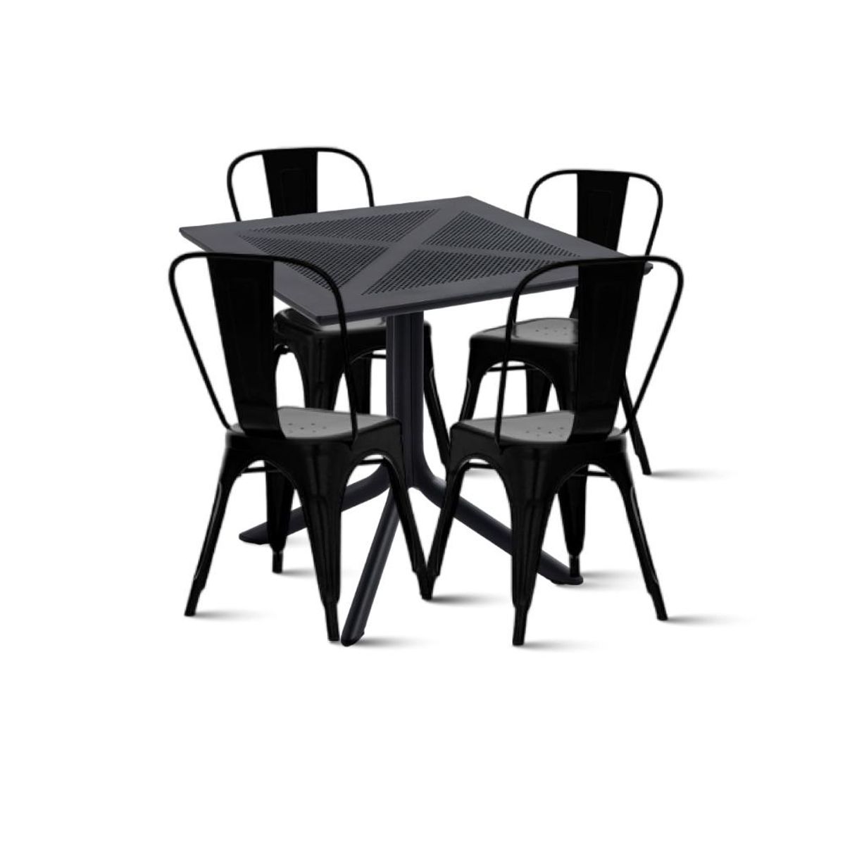 KLIK - Mesa restaurant 80x80 Polipropileno + 4 Sillas Tolix - Negra KLIK