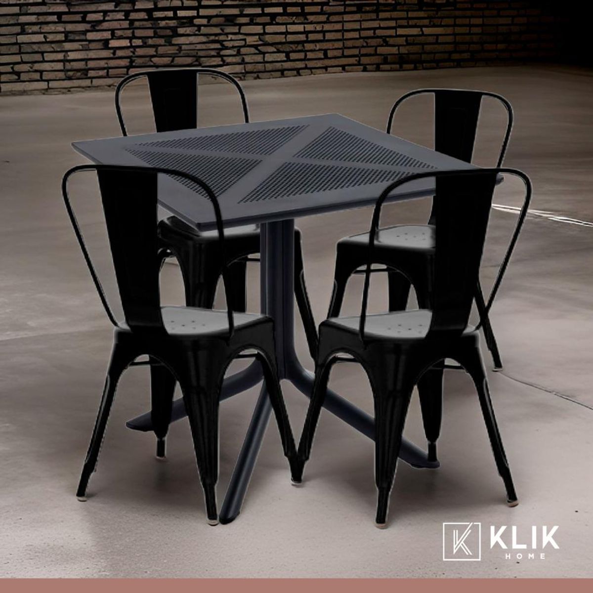 KLIK - Mesa restaurant 80x80 Polipropileno + 4 Sillas Tolix - Negra KLIK