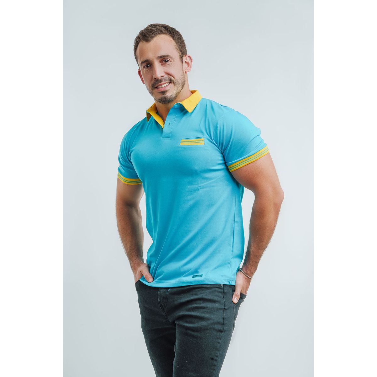 SUITE 1503 MEN'S BRAND EXPERIENCE - Polera Cuello V Manga Corta Celeste SUITE1503 Mens Brand Experience