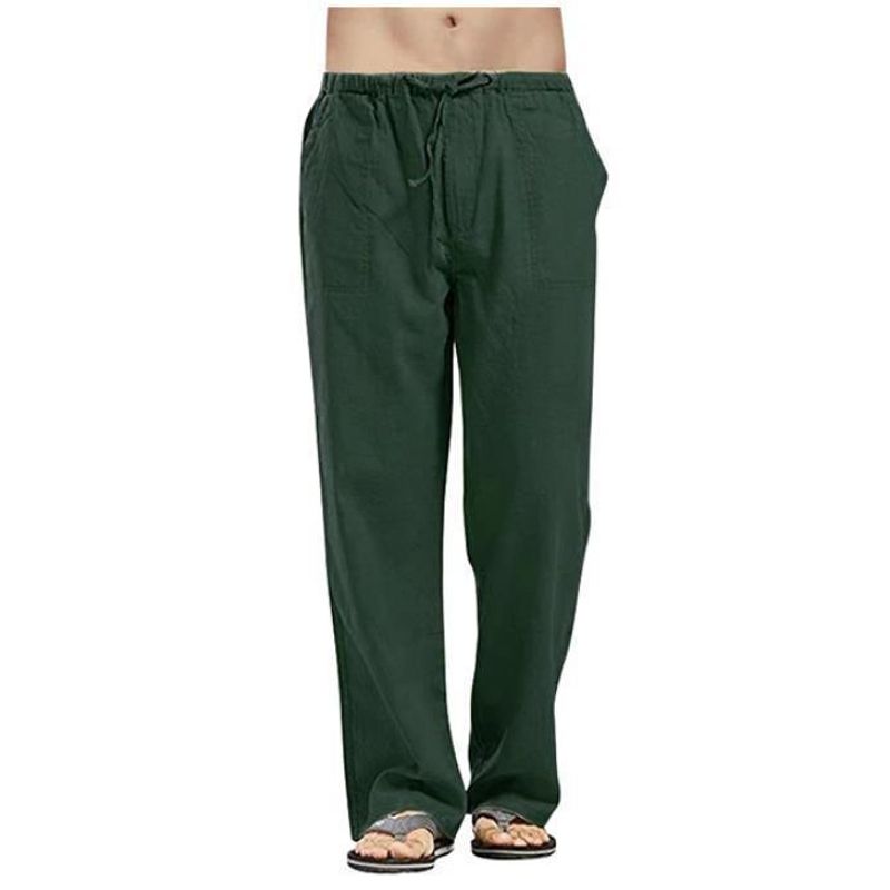 EDWINAYY - Pantalón Recto De Lino Con Cintura Elástica Para Hombre