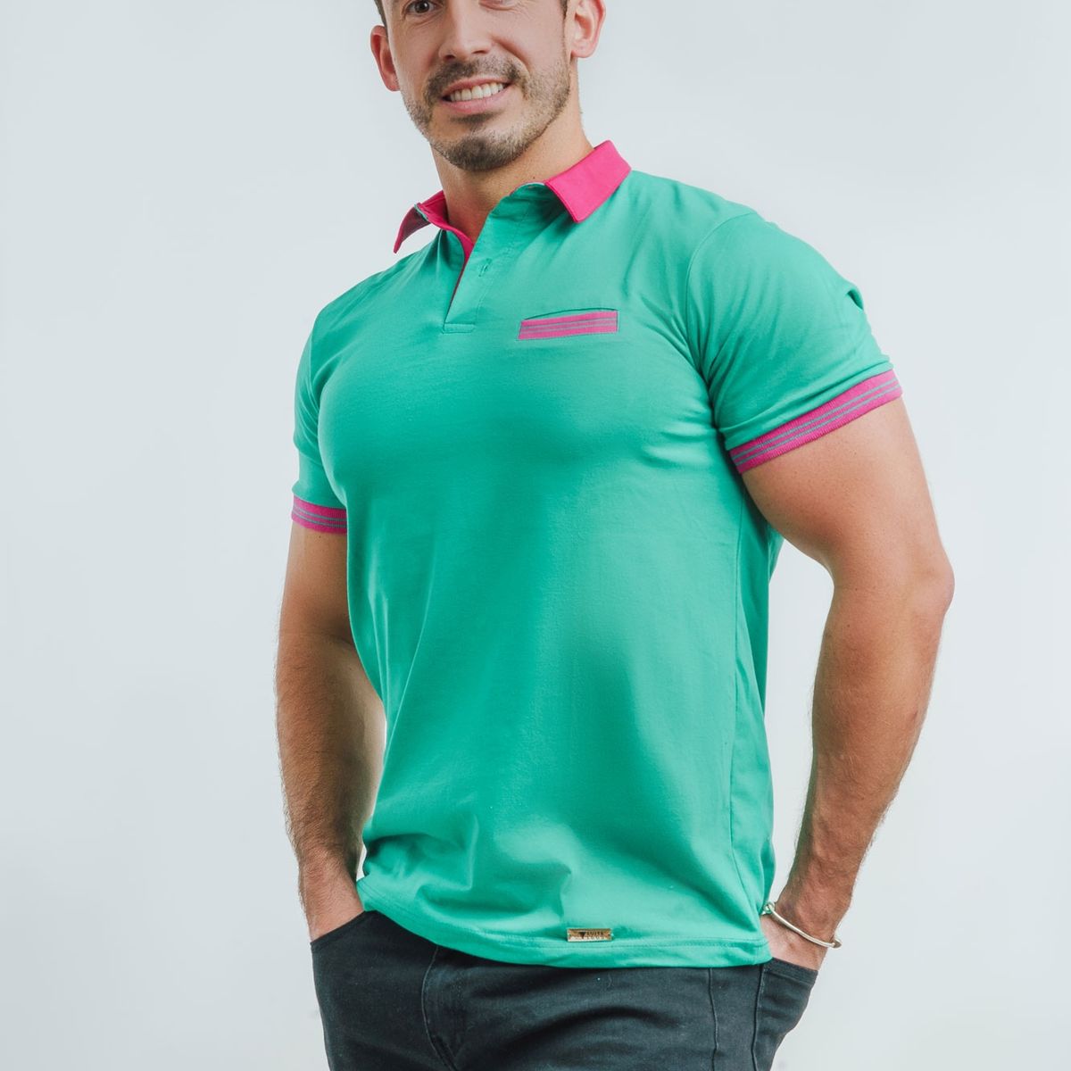 SUITE 1503 MEN'S BRAND EXPERIENCE - Polera Cuello V Manga Corta Esmeralda Algodón Hombre SUITE1503 Mens Brand Experience