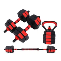 Set Mancuernas Ajustables 15kg 3 En 1 + Barra + Kettlebell - Negro