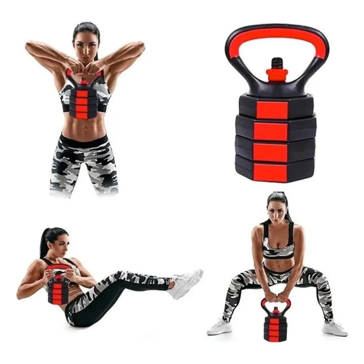 DETODOYMAS - Set Mancuernas Ajustables 15kg 3 En 1 + Barra + Kettlebell - Negro