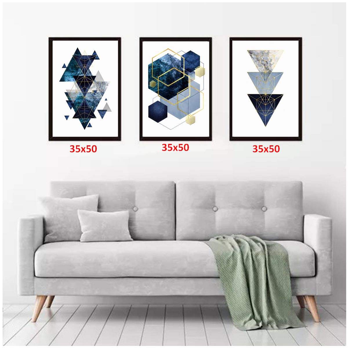 GENERICO - Cuadros Decorativos  Abstracto Geometrico Pack X 3 Uds 35x50 Cm C/u