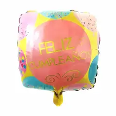 GENERICO - Globo Diseño Cuadrado Confeti- Feliz Cumpleaños
