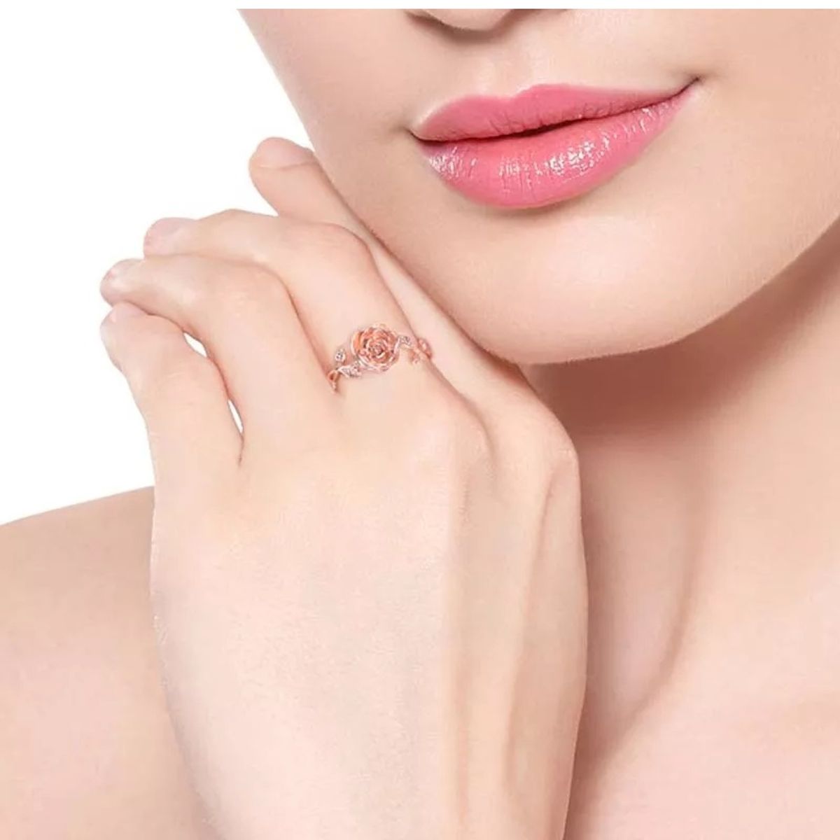GENERICO - Anillo plata 925 rosa ajustable mujer