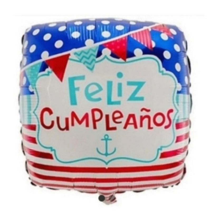 GENERICO - Globo Diseño Cuadrado Banderin - Feliz Cumpleaños