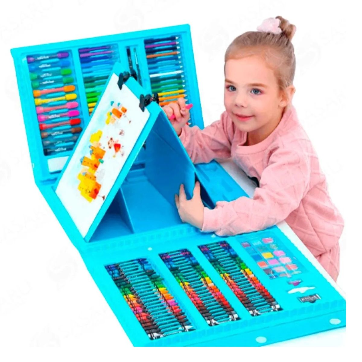 GENERICO - 208 Piezas Arte Para Niños Kit Set De Dibujo Portátil AZUL