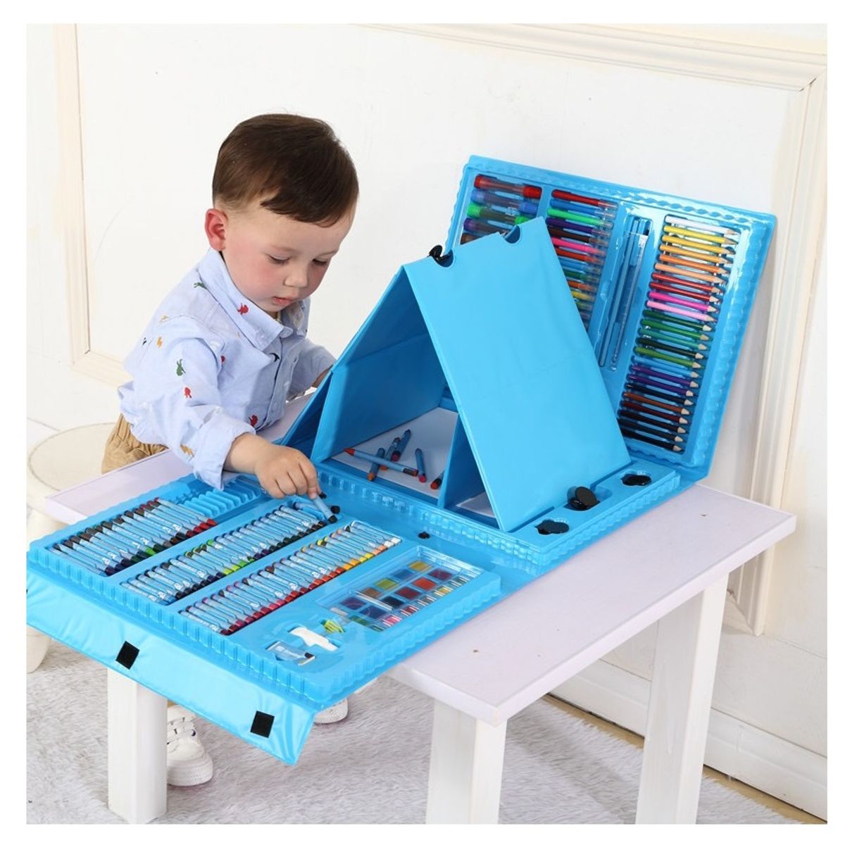 GENERICO - 208 Piezas Arte Para Niños Kit Set De Dibujo Portátil AZUL