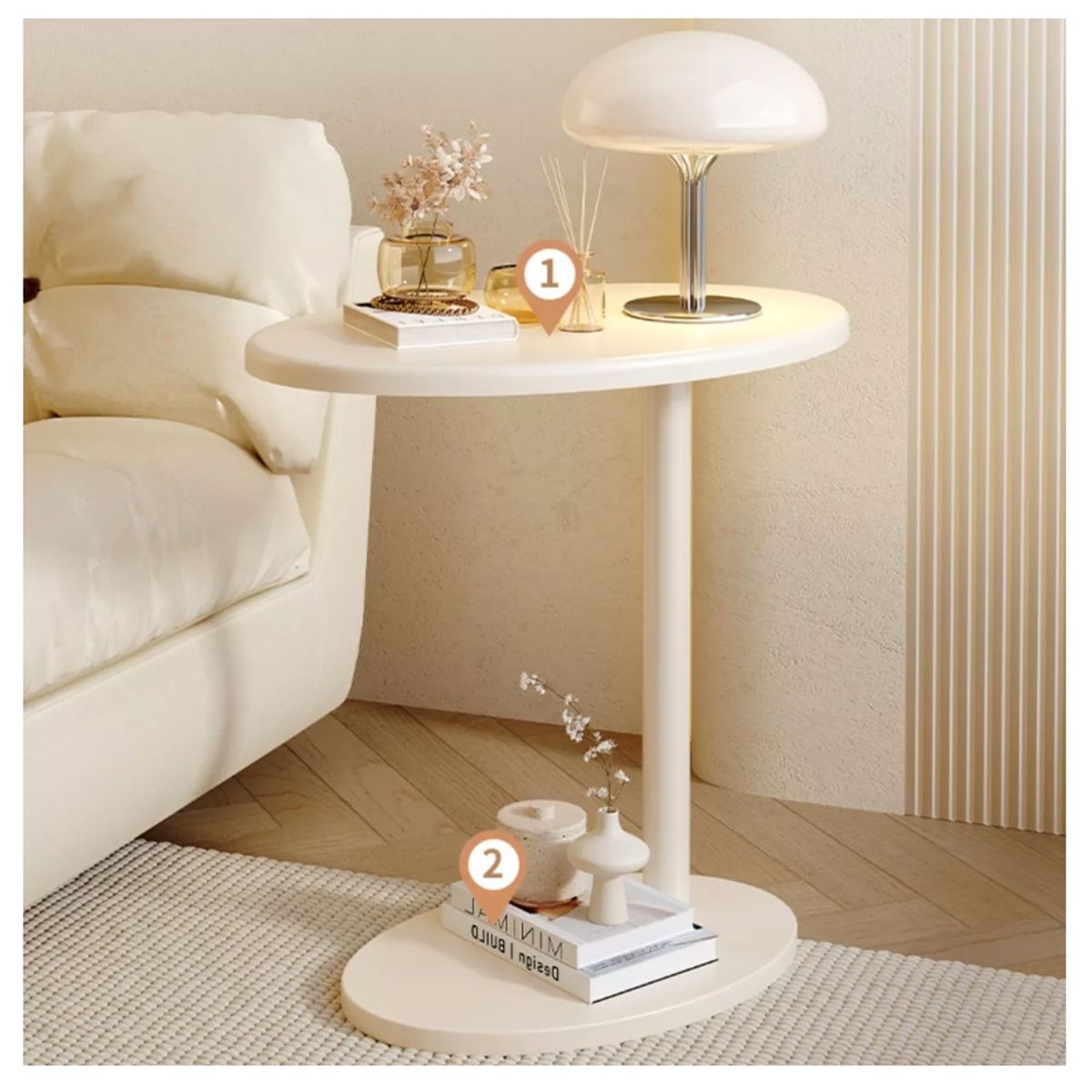 HOMER DESIGN - Mesa De Centro Lateral Living Vanguardia Melamina 48x55cm blanco