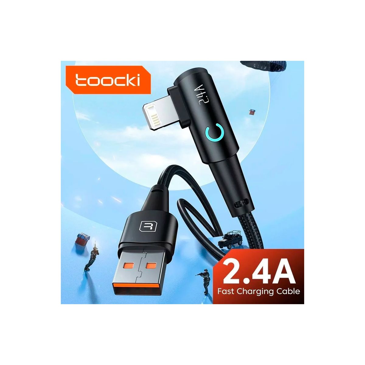 GENERICO - Cable Usb Para iPhone 2.4a 2 Metros 90° Carga Rapida Y Datos