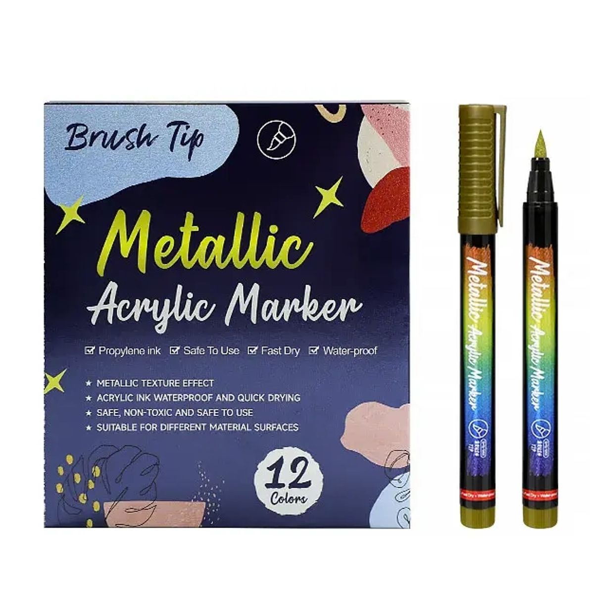 PANGUI TOYS - Lápices Acrílicos Metálicos Marcador 12 Colores