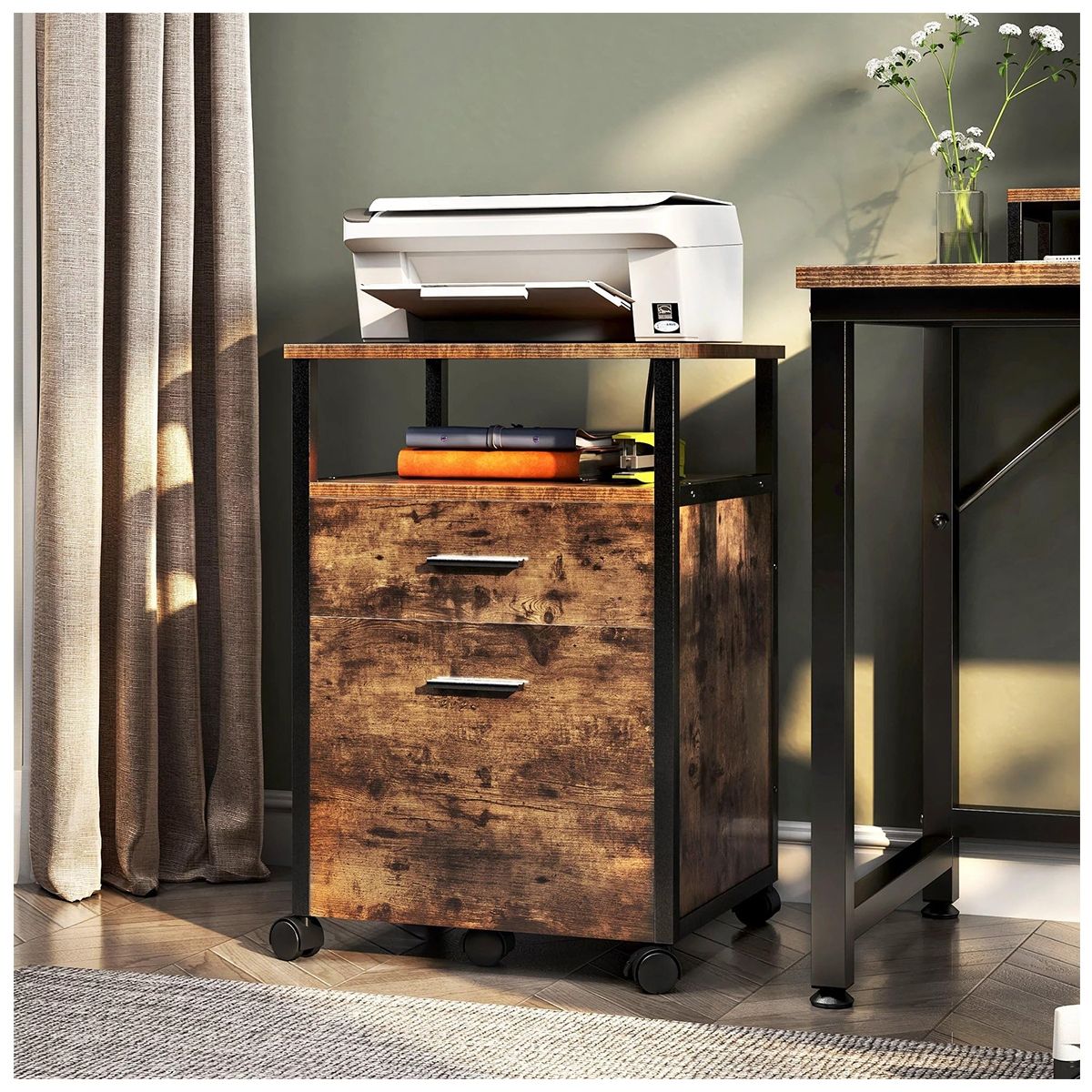 WELDMON - Archivador 2 Cajones móvil con Soporte para Impresora