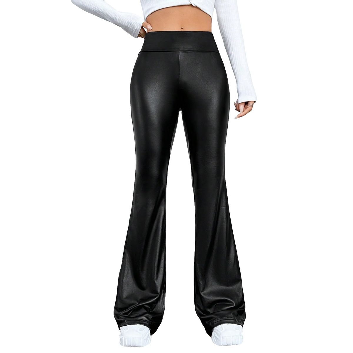 EVERSO - Pantalón Calzas De Ecocuero Mujer Flare Pants Pata Elefante