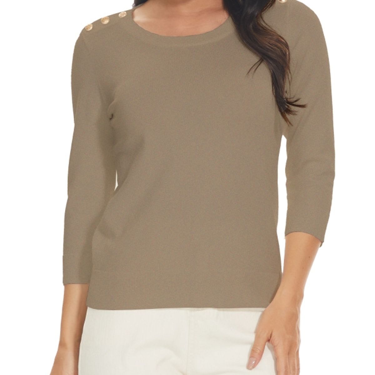 MOSS ROSE - Jersey de mujer con cuello redondo y manga tres cuartos