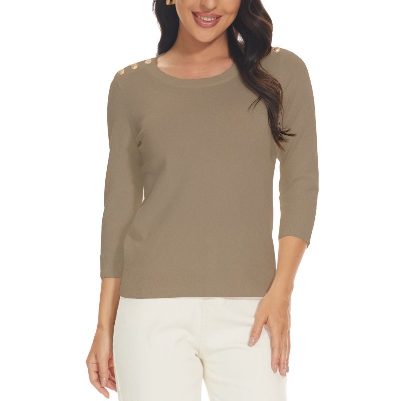 MOSS ROSE - Jersey de mujer con cuello redondo y manga tres cuartos
