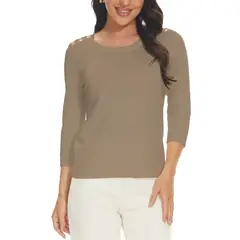 MOSS ROSE - Jersey de mujer con cuello redondo y manga tres cuartos