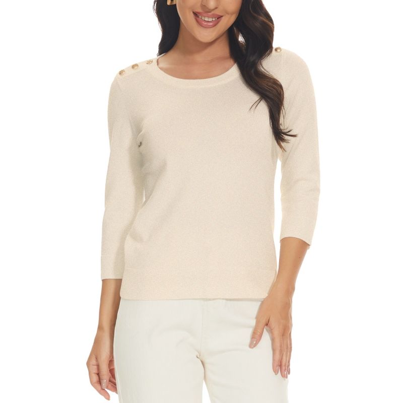 MOSS ROSE - Jersey de mujer con cuello redondo y manga tres cuartos