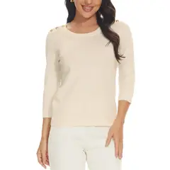 MOSS ROSE - Jersey de mujer con cuello redondo y manga tres cuartos