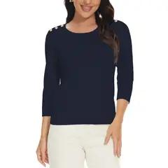 MOSS ROSE - Jersey de mujer con cuello redondo y manga tres cuartos