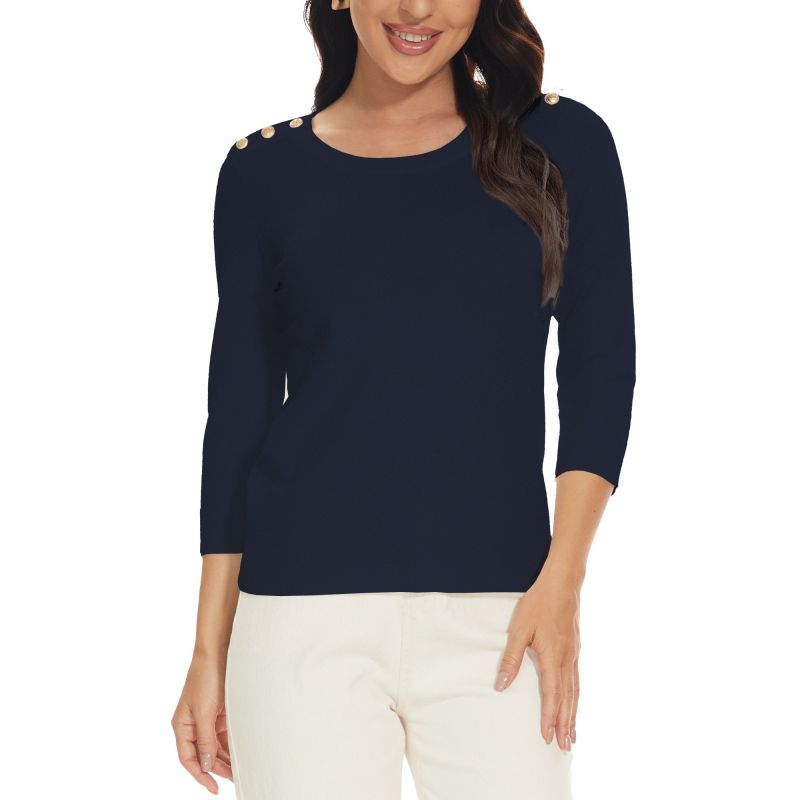 MOSS ROSE - Jersey de mujer con cuello redondo y manga tres cuartos
