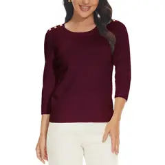 MOSS ROSE - Jersey de mujer con cuello redondo y manga tres cuartos