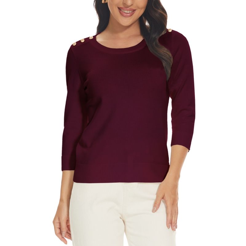 MOSS ROSE - Jersey de mujer con cuello redondo y manga tres cuartos