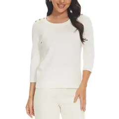 MOSS ROSE - Jersey de mujer con cuello redondo y manga tres cuartos