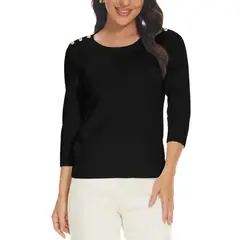 MOSS ROSE - Jersey de mujer con cuello redondo y manga tres cuartos