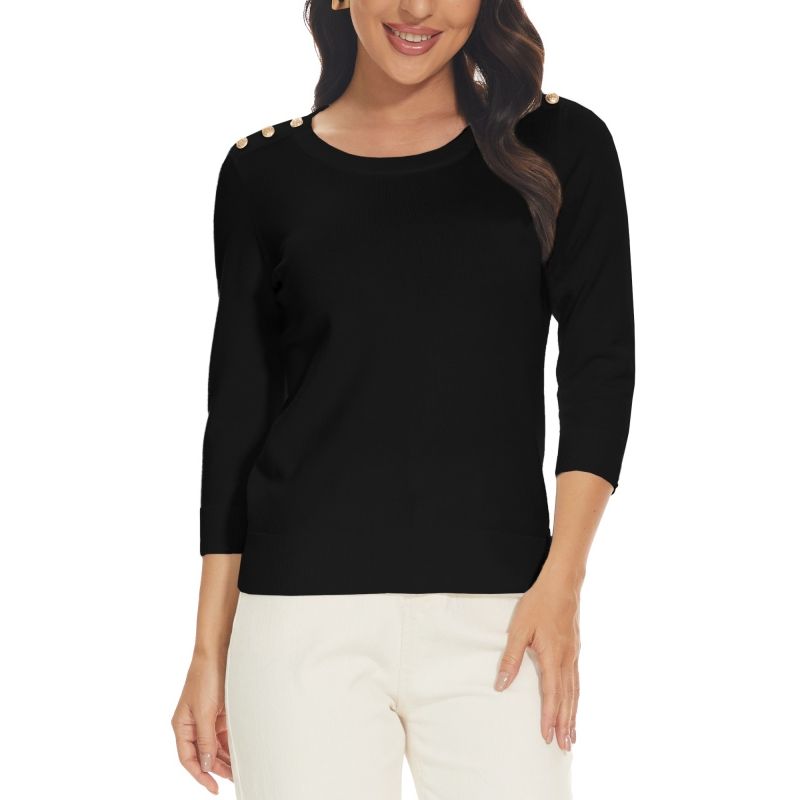 MOSS ROSE - Jersey de mujer con cuello redondo y manga tres cuartos