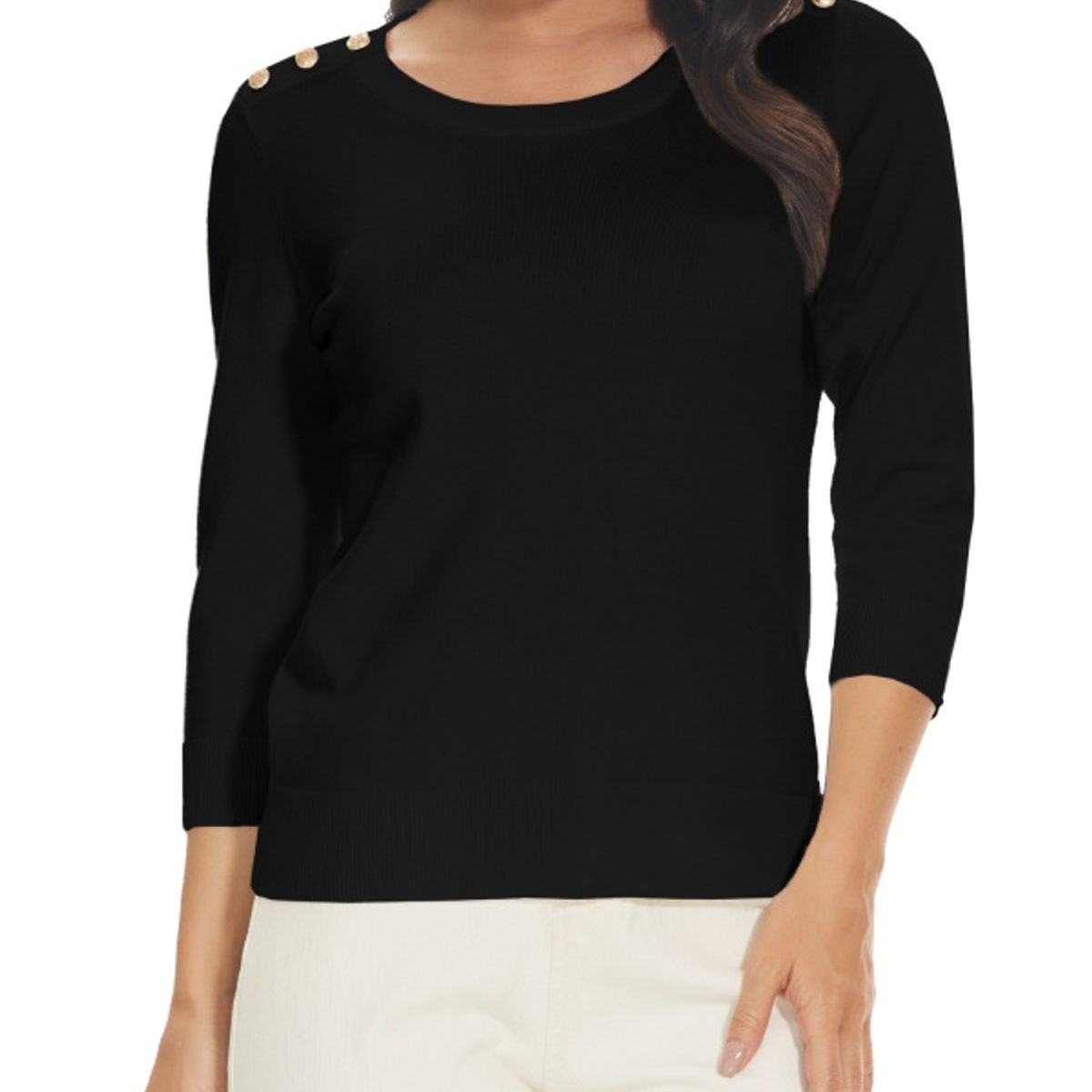 MOSS ROSE - Jersey de mujer con cuello redondo y manga tres cuartos