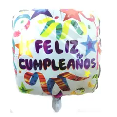 GENERICO - Globo Diseño Cuadrado con Estrellas- Feliz Cumpleaños