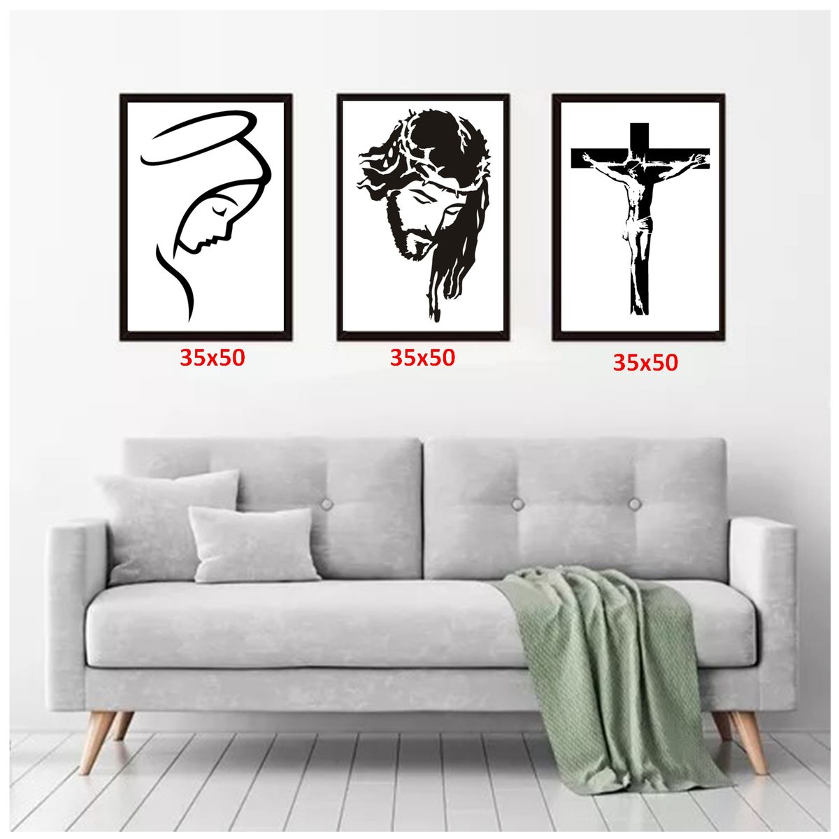 GENERICO - Cuadros Decorativos  Maria,Jesús,cruz Pack X 3 Uds 35x50 Cm C/u