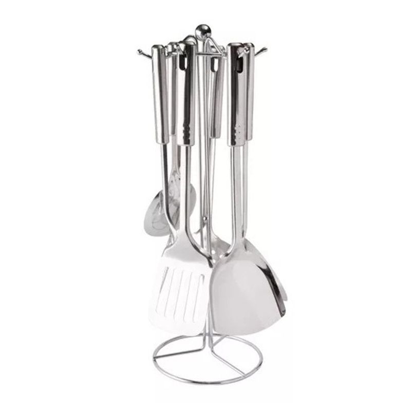 GENERICO - Set 7 piezas de soporte para utensilios de cocina de acero inoxidable