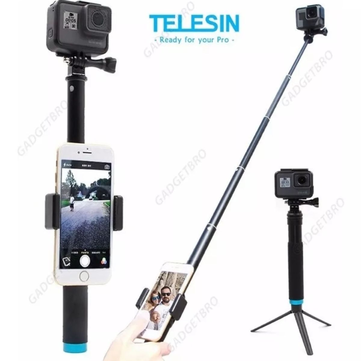 GENERICO - Gopro Bastón Retráctil Selfie Monopod Con Tripode