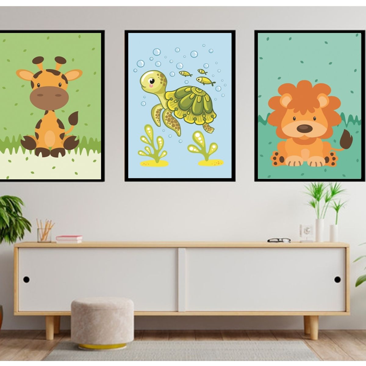 GENERICO - Cuadros Decorativos Safari Infantil Pack X 3 Uds 35x50 Cm C/u