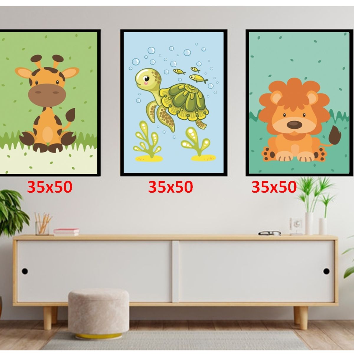 GENERICO - Cuadros Decorativos Safari Infantil Pack X 3 Uds 35x50 Cm C/u