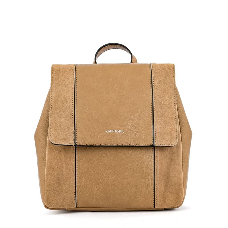 AMPHORA - Mochila Con Tapa Mediana Roux Taupe